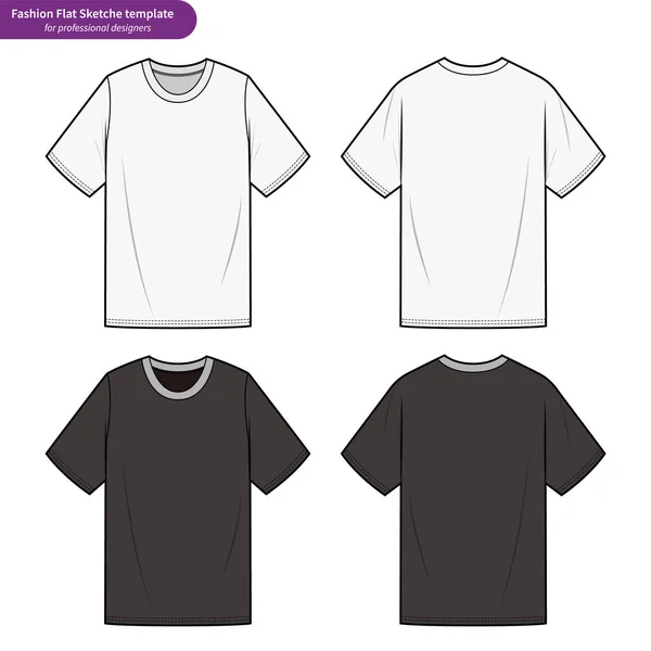 Passen Tee Shirt Fashion Plat Technische Tekening Vector Sjabloon — Stockvector