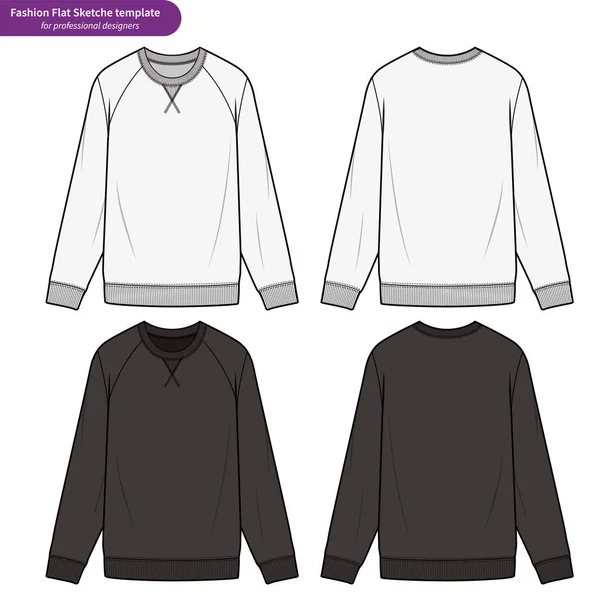 Raglan Sweatshirts Modelo Vetor Desenho Técnico Plano Moda —  Vetores de Stock