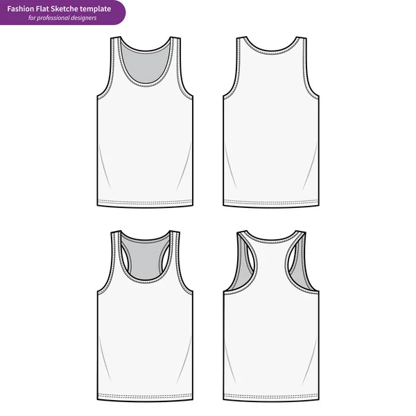 Sleeveless Tank Top Fashion Flat Technical Drawing Vector Template — Stock Vector