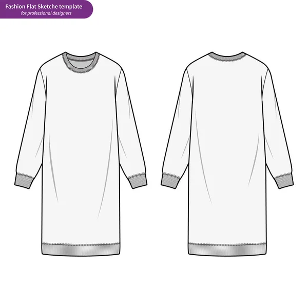 Sweatshirts Kleid Mode Flache Technische Zeichnung Vektor Vorlage — Stockvektor