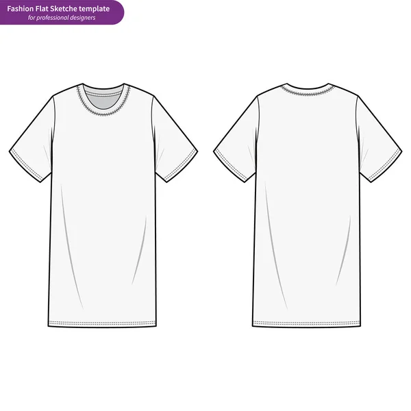 Shirt Kleid Mode Flache Technische Zeichnungsvorlage — Stockvektor