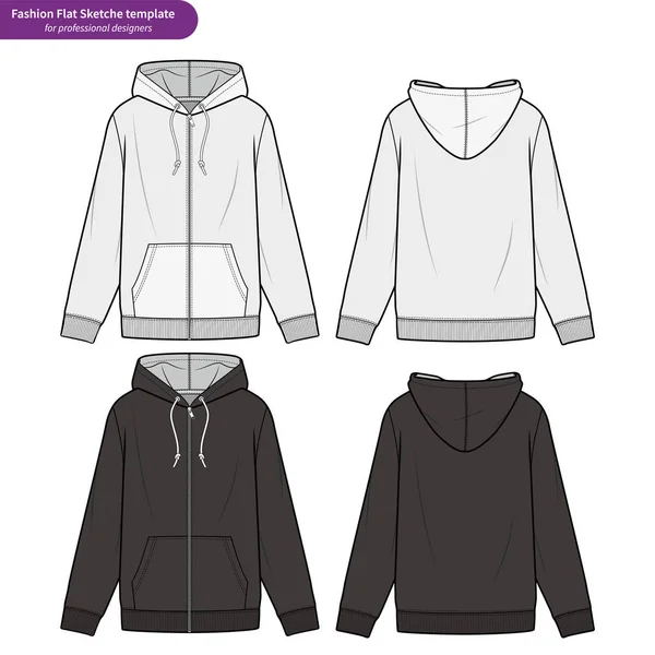Zip-Up Hoody moda düz teknik çizim vektör şablonu