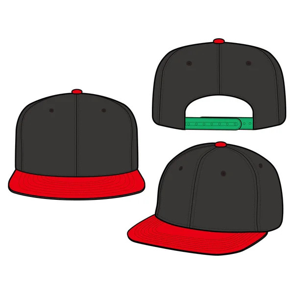 Snapback Cap Modevormgeving Platte Vector Mockup — Stockvector