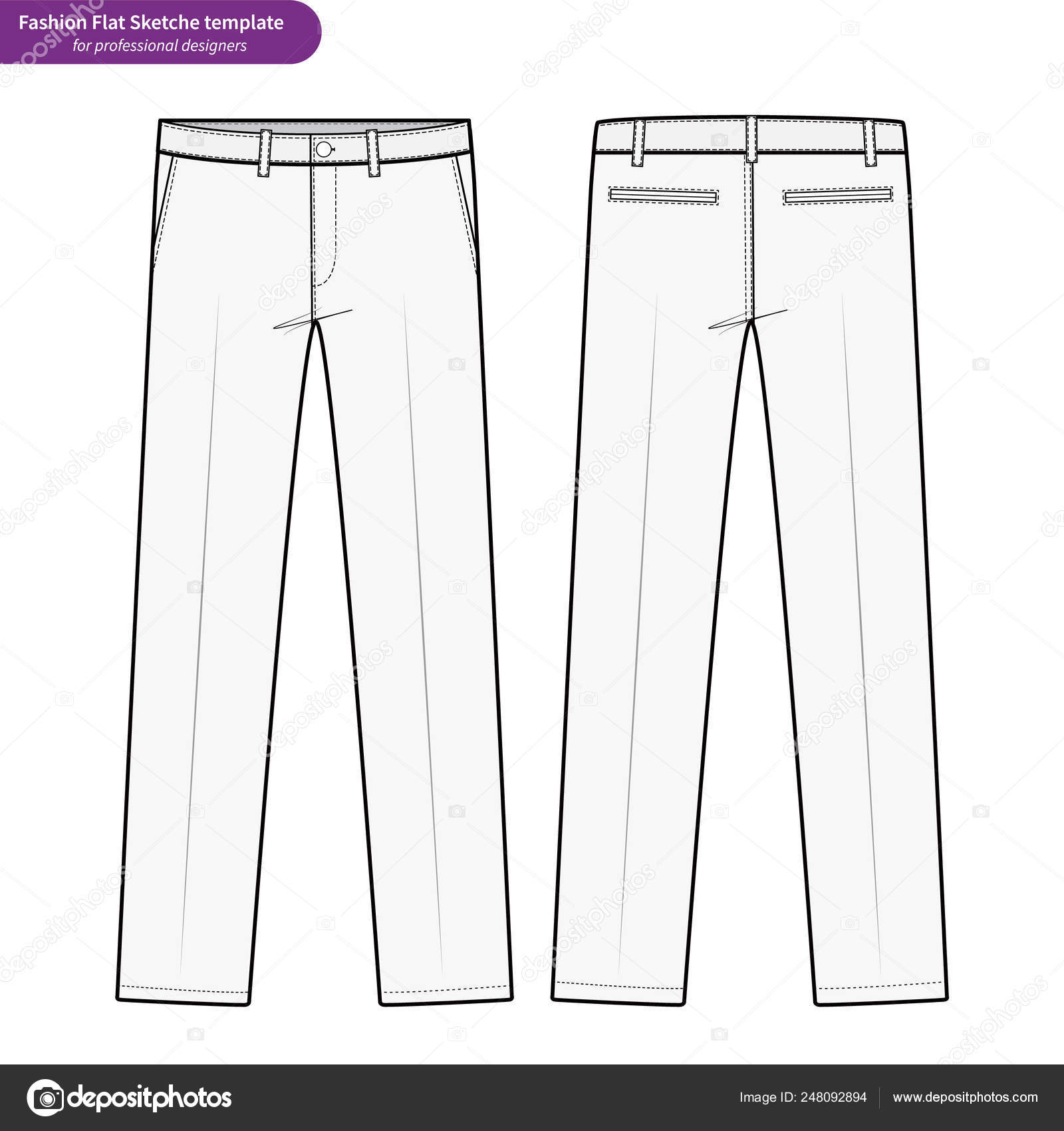 Pants Formal Trousers Fashion Flat Technical Drawing Vector Template ...