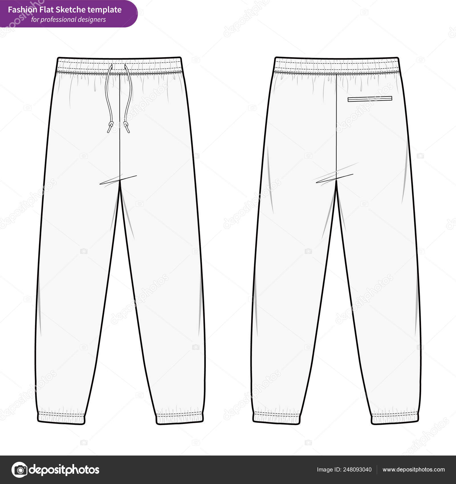 Sweat Pants Fashion Flat Technical Drawing Vector Template Stock Vector ...