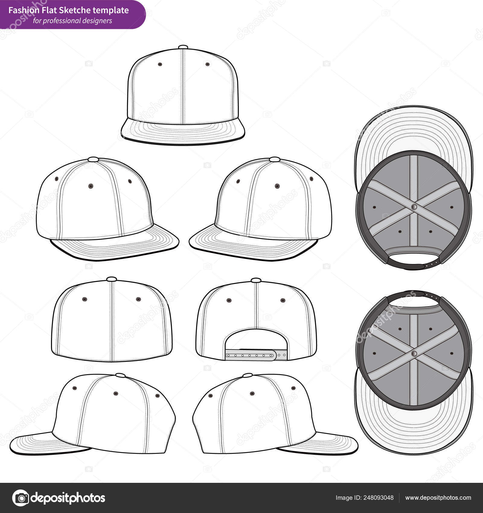 Snapback Fashion Flat Technical Drawing Vector Template Stock Vector Image  by ©haydenkoo #248093048
