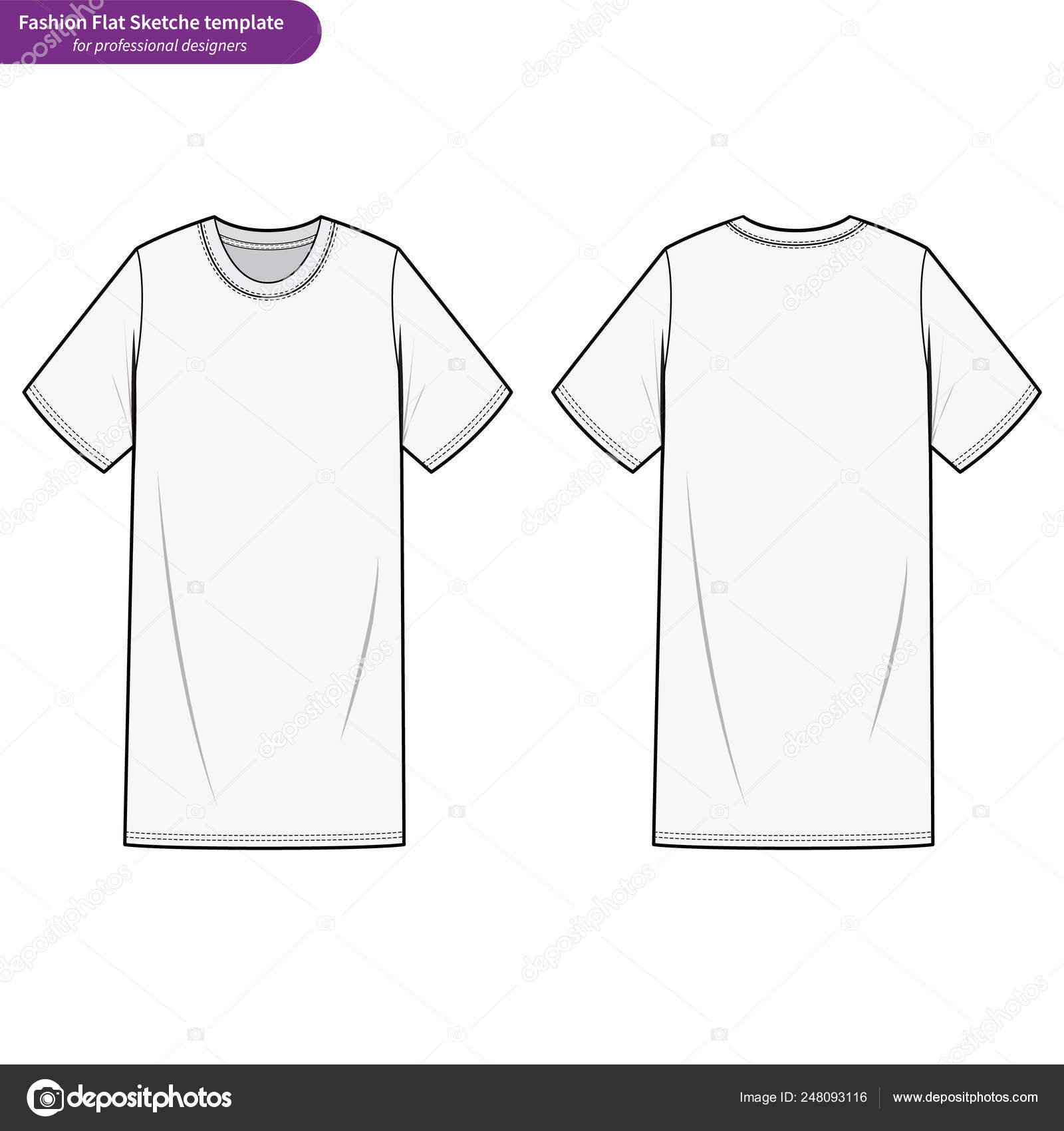 Shirt Vestido Moda Plana Modelo Desenho Técnico vetor(es) de stock de  ©haydenkoo 248093116