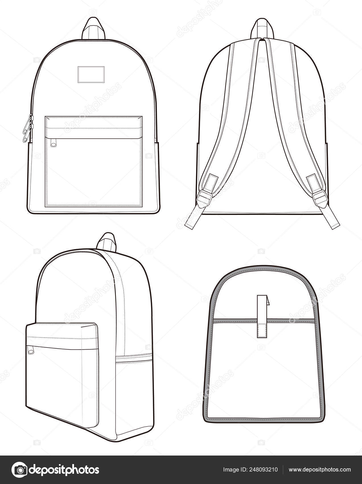 Backpack Fashion Flat Technical Drawing Vector Template Stock Vector by  ©haydenkoo 248093210