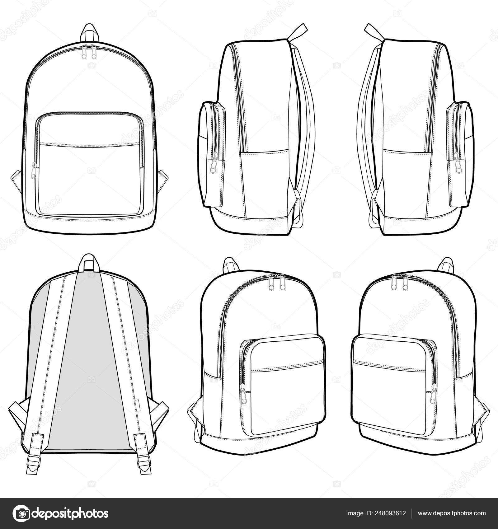 Backpack fashion flat technical drawing template Stock Vector