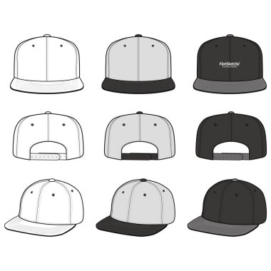 Snapback Cap moda düz vektör mockup tasarım