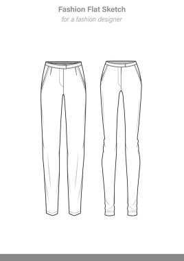 Pantolon moda düz teknik çizim şablonu