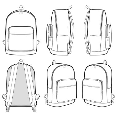 Sırt çantası moda düz teknik çizim vektör şablonu