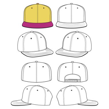 Snapback Cap moda düz vektör çizim mockup tasarım