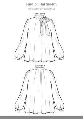 Bluz moda düz teknik çizim şablonu