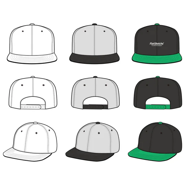 Snapback Cap Fashion Flat Vector Mockup Design — Stock Vector