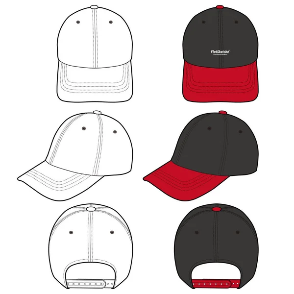 Baseball Cap Modedesign Platt Vektor Mockup — Stock vektor