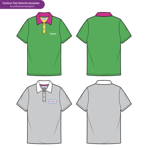 Polo Shirts Plantilla Dibujo Técnico Plano Moda — Vector de stock
