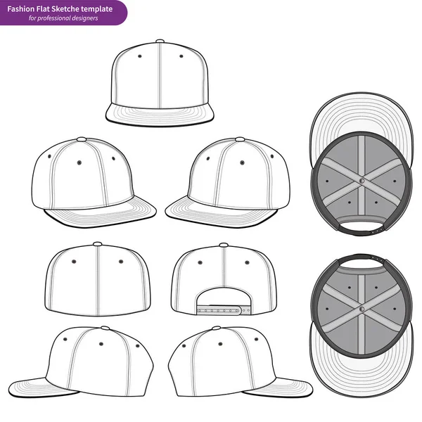 Snapback Moda Piatto Disegno Tecnico Modello Vettoriale — Vettoriale Stock