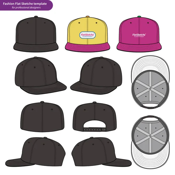 Modelo Vetor Desenho Técnico Plano Moda Snapback —  Vetores de Stock