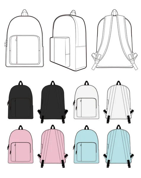 Mochila Plantilla Vector Dibujo Técnico Plano Moda — Archivo Imágenes Vectoriales