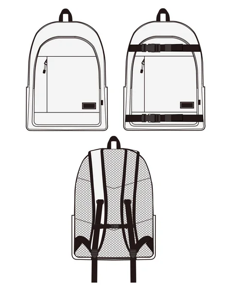 Mochila Plantilla Vector Dibujo Técnico Plano Moda — Vector de stock