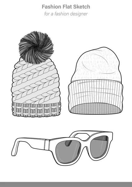Sombrero Gafas Sol Moda Plana Sketche Vector Plantilla — Vector de stock