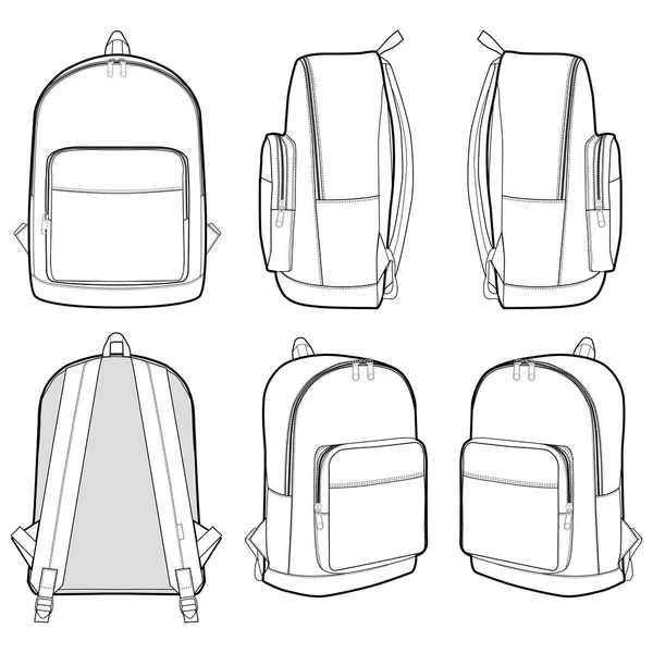 Mochila Plantilla Vector Dibujo Técnico Plano Moda — Vector de stock