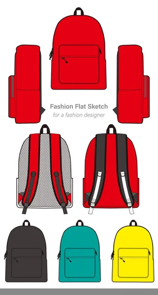 Sırt çantası moda düz teknik çizim vektör şablonu