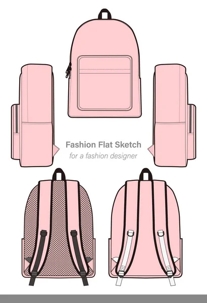 Mochila Plantilla Vector Dibujo Técnico Plano Moda — Vector de stock