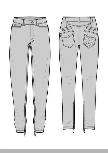 Pantaloni Moda Piatto Modello Disegno Tecnico — Vettoriale Stock