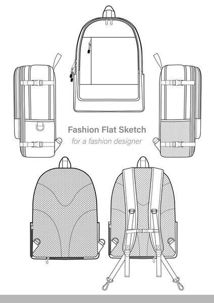 Mochila Plantilla Vector Dibujo Técnico Plano Moda — Vector de stock