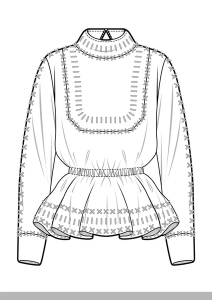 Blusa Moda Plana Plantilla Dibujo Técnico — Vector de stock