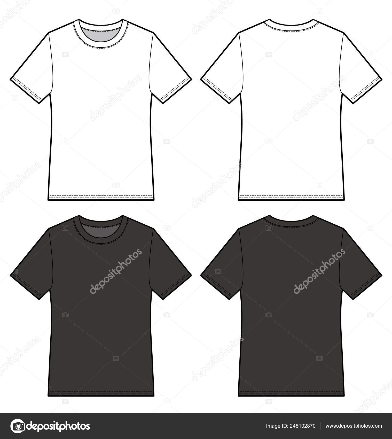 Basic Tee Shirt Fashion Flat Technical Drawing Template Stock Vector by ...