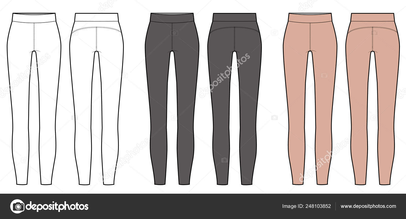 Leggings Calças Moda Plana Técnica Desenho Vetor Modelo imagem vetorial