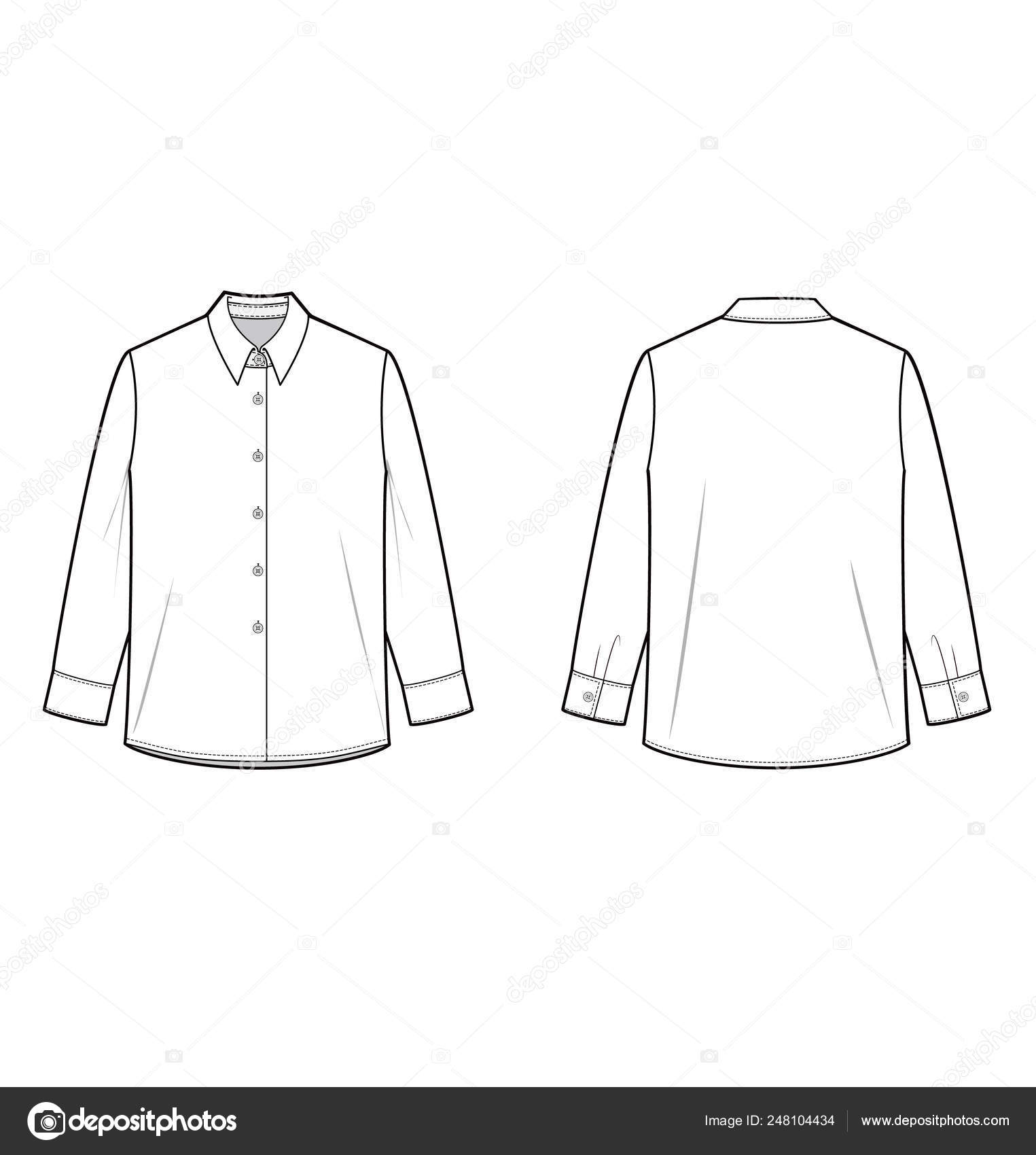 Long Sleeve Shirts Fashion Flat Technical Drawing Template Stock