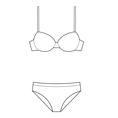 İç çamaşırı moda düz teknik çizim vektör şablonu