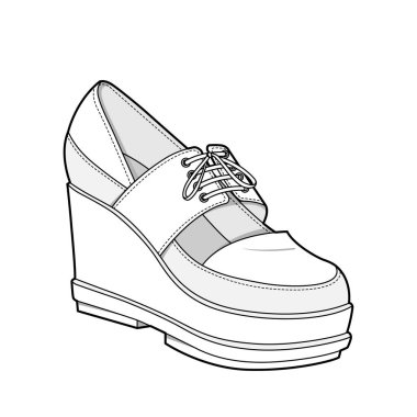 Ayakkabı Moda düz teknik çizim vektör şablonu
