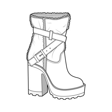 Ayakkabı Moda düz teknik çizim vektör şablonu