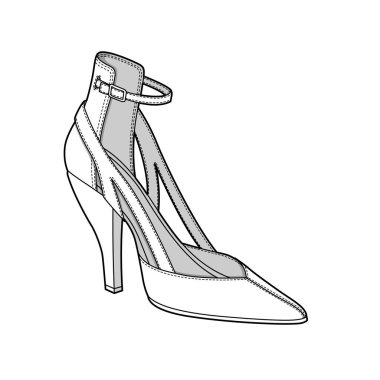 Ayakkabı Moda düz teknik çizim vektör şablonu