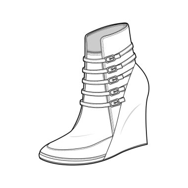  Ayakkabı Moda düz teknik çizim vektör şablonu