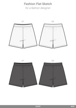Kısa pantolon moda düz teknik çizim vektör şablonu