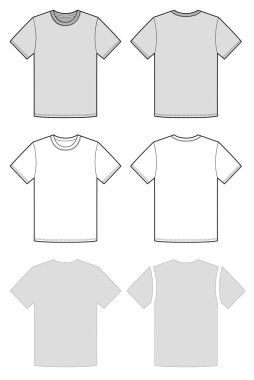 Temel Tee gömlek moda düz teknik çizim şablonu
