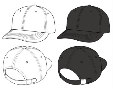 Beyzbol kap moda düz vektör çizim mockup tasarım
