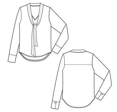 Bluz moda düz teknik çizim şablonu
