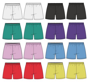 Kısa pantolon moda düz teknik çizim vektör şablonu