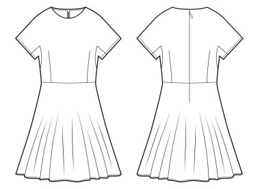 Elbise moda teknik çizimler vektör şablonu