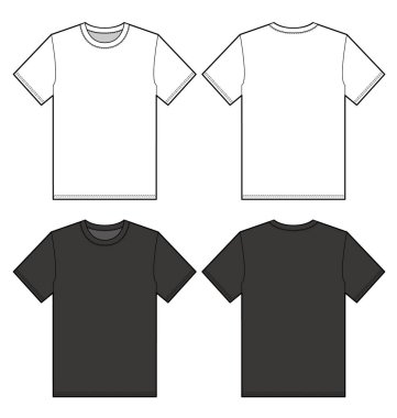 Temel Tee gömlek moda düz teknik çizim şablonu