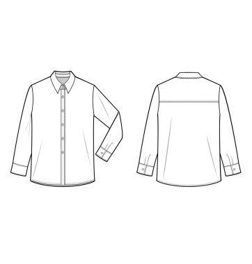 Uzun kollu gömlek moda düz teknik çizim şablonu