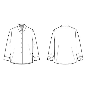 Uzun kollu gömlek moda düz teknik çizim şablonu