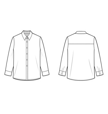 Uzun kollu gömlek moda düz teknik çizim şablonu